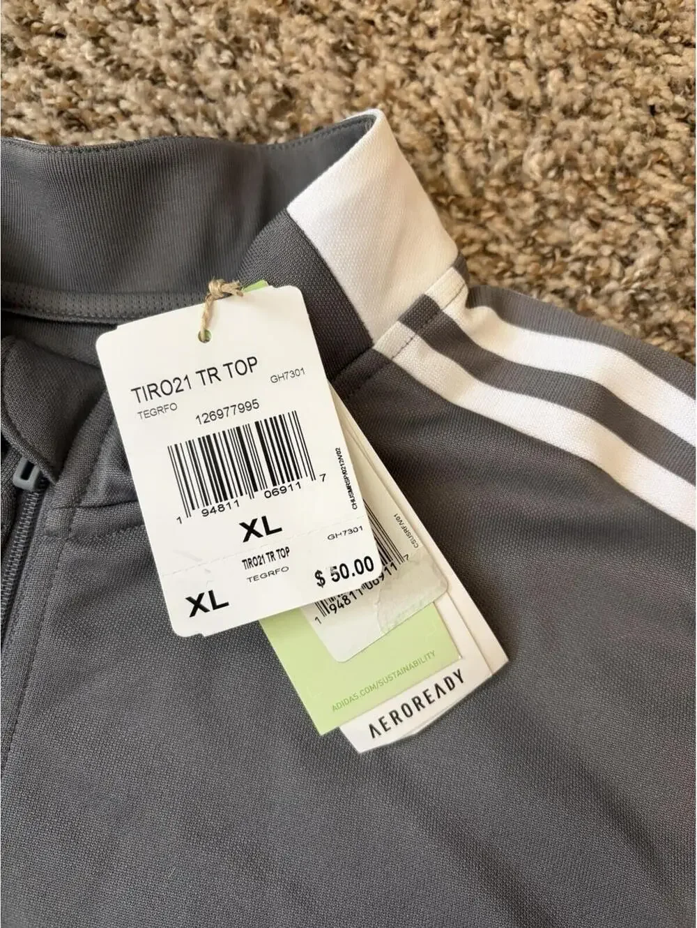 Adidas Men’s Tiro 21 TR Sweatshirt Soccer Football Track Top Size XL Gray New